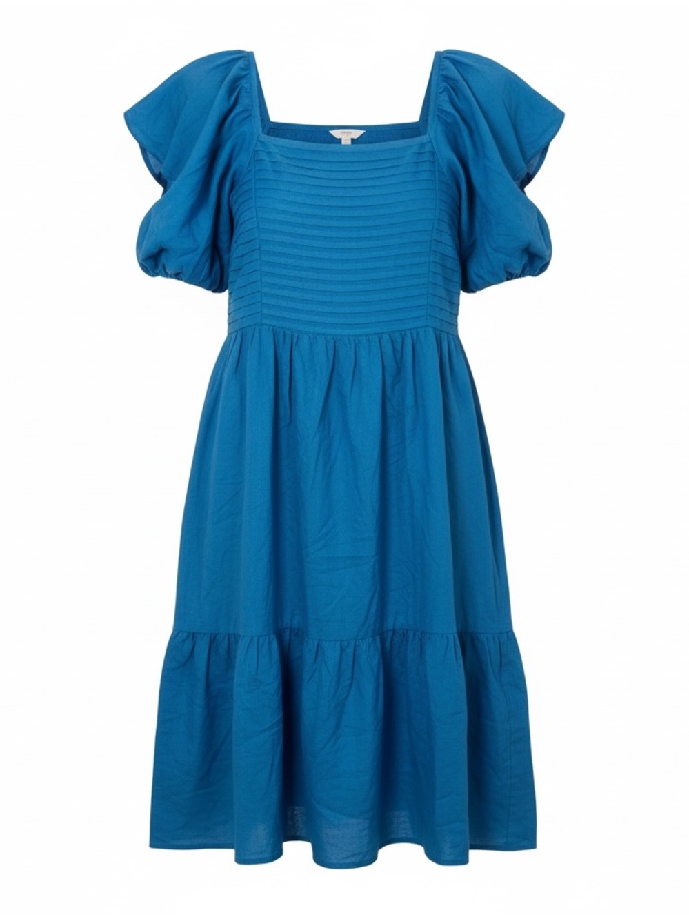 Terra & Sky Teal-Blue Square Neck Puff Sleeve Cottom Blend Midi Dress 3X NEW